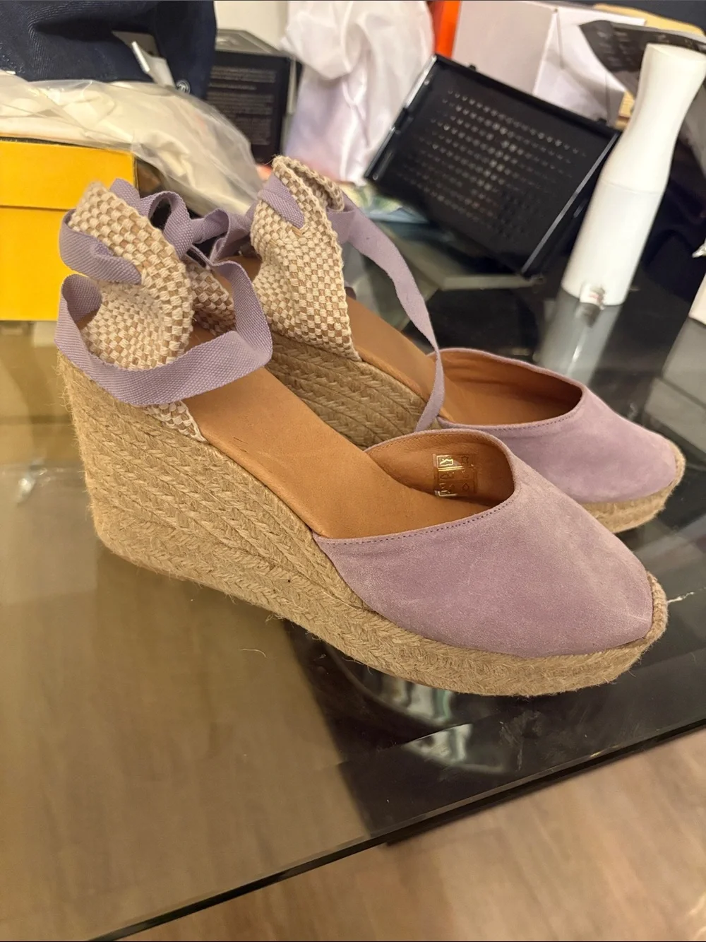 Lilac Espadrille Wedge Sandals with Ankle Wraps